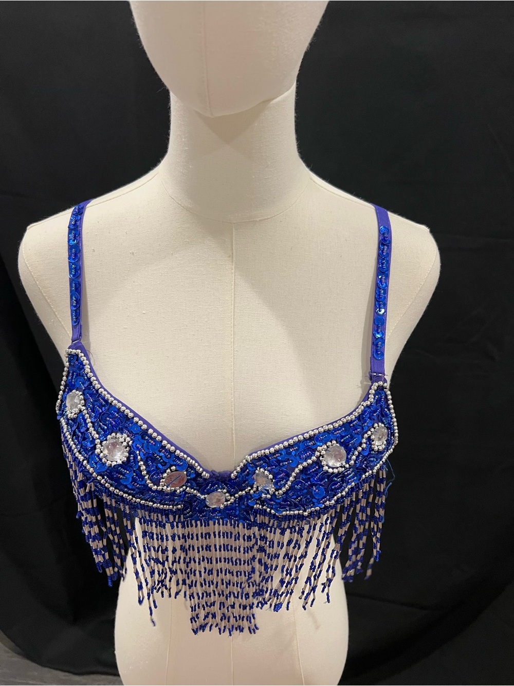 Embellished Royal Blue Beaded Fringe Bra Top